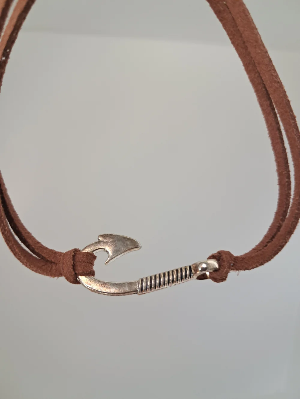 Handmade Brown Faux Suede Bracelet with Silver Fish Hook Accent